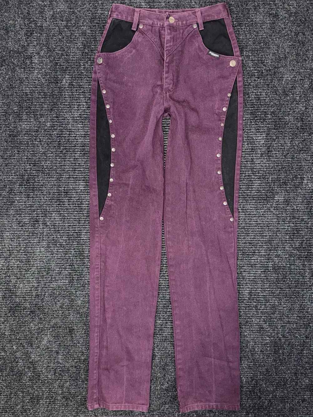 Vintage Roughrider Western Jeans High Rise Embellished Cut Out Purple Black 24"